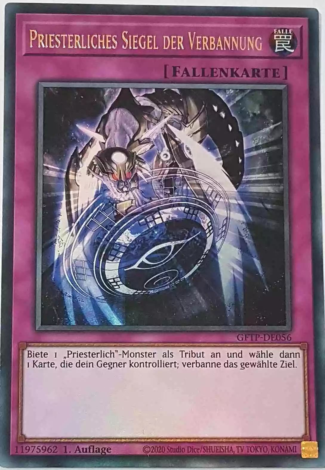 Priesterliches Siegel der Verbannung GFTP-DE056 ist in Ultra Rare Yu-Gi-Oh Karte aus Ghost From The Past 1.Auflage