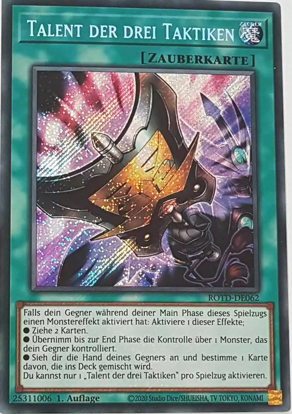 Talent der drei Taktiken ROTD-DE062 ist in Secret Rare Yu-Gi-Oh Karte aus Rise of the Duelist 1.Auflage
