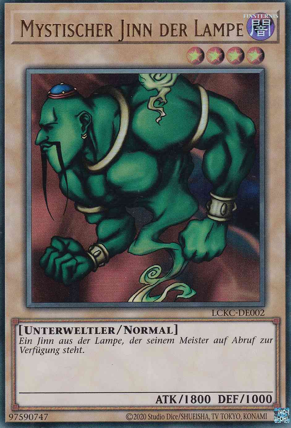 Mystischer Jinn der Lampe Ultra Rare LCKC-DE002 Yugioh Karte Mystischer Jinn der Lampe LCKC-DE002 ist in Ultra Rare Yu-Gi-Oh Karte aus Legendary Collection Kaiba unlimitiert