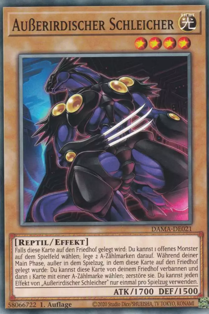 Außerirdischer Schleicher DAMA-DE021 ist in Common Yu-Gi-Oh Karte aus Dawn of Majesty 1.Auflage