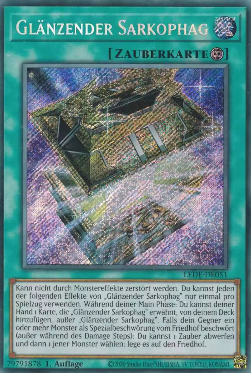 Glänzender Sarkophag LEDE-DE051 ist in Secret Rare Yu-Gi-Oh Karte aus Legacy Of Destruction 1.Auflage