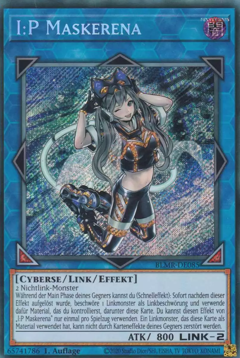 I:P Maskerena BLMR-DE085 ist in Secret Rare Yu-Gi-Oh Karte aus Battles of Legend Monstrous Revenge 1.Auflage