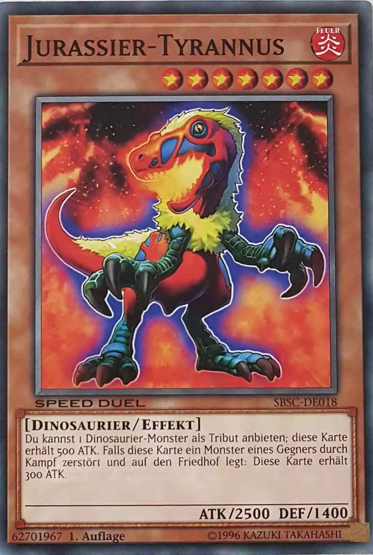 Jurassier-Tyrannus SBSC-DE018 ist in Common Yu-Gi-Oh Karte aus Speed Duel Scars of Battle 1. Auflage