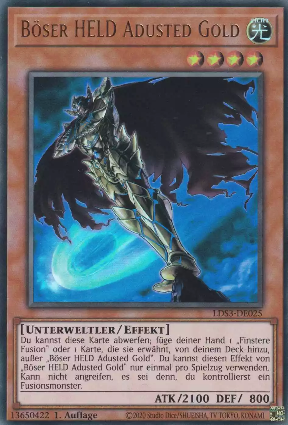 Böser HELD Adusted Gold LDS3-DE025 ist in Ultra Rare Yu-Gi-Oh Karte aus Legendary Duelists Season 3 1.Auflage