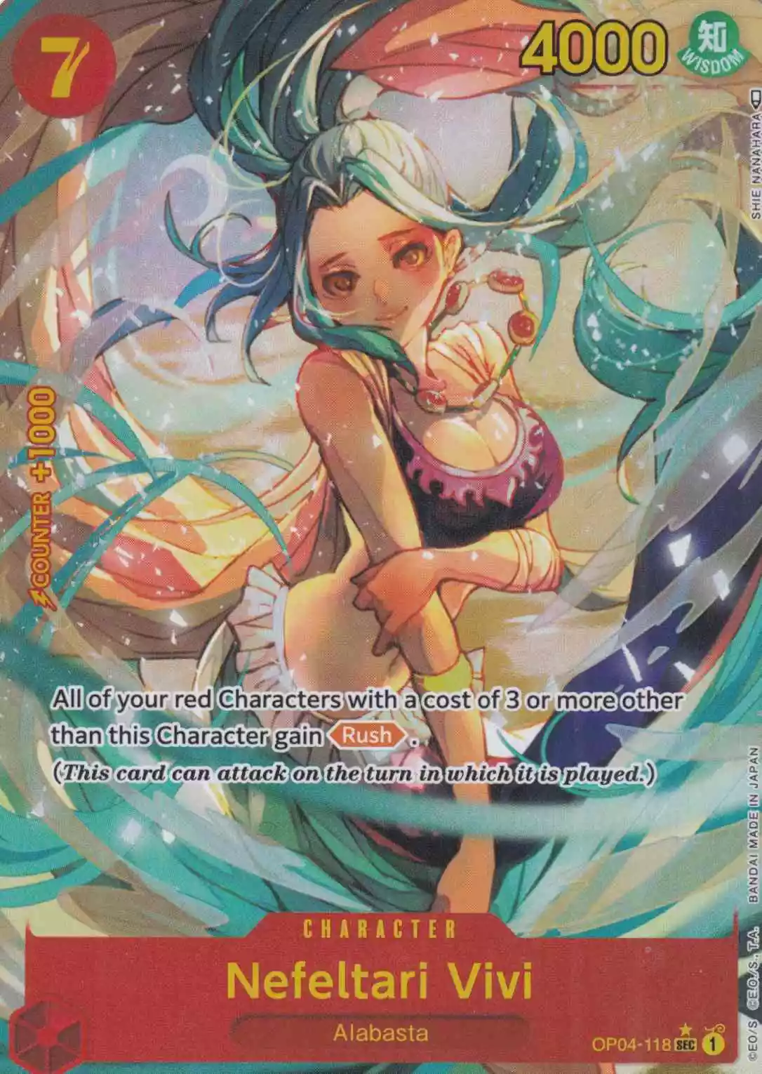 op04-118-a-nefeltari-vivi-secret-rare-kingdoms-of-intrigue Nefeltari Vivi OP04-118 ist in Secret Rare. Die One Piece Karte ist aus Kingdoms Of Intrigue in Parallel Alternative Art.