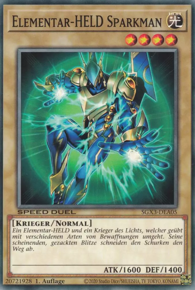 Elementar-HELD Sparkman SGX3-DEA05 ist in Common Yu-Gi-Oh Karte aus Speed Duel GX: Duelists of Shadows 1.Auflage