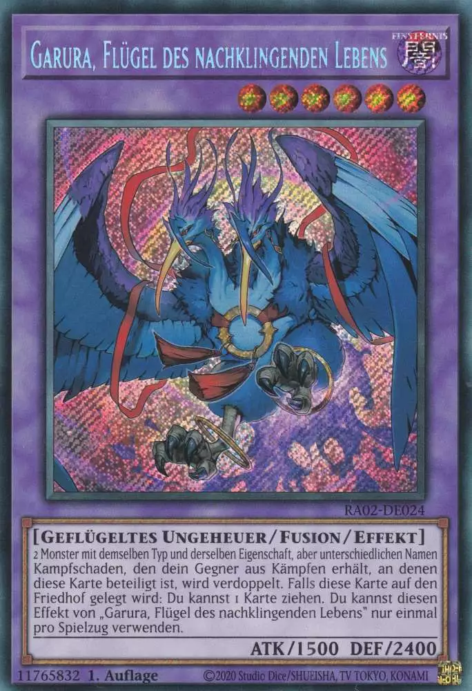 Garura, Flügel des nachklingenden Lebens RA02-DE024 ist in Secret Rare Yu-Gi-Oh Karte aus 25th Anniversary Rarity Collection 2 1.Auflage