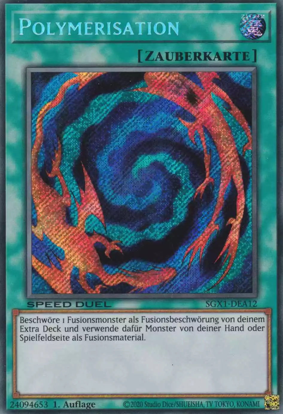 Polymerisation SGX1-DEA12-P ist in Secret Rare Yu-Gi-Oh Karte aus Speed Duel GX Duel Academy Box 1.Auflage