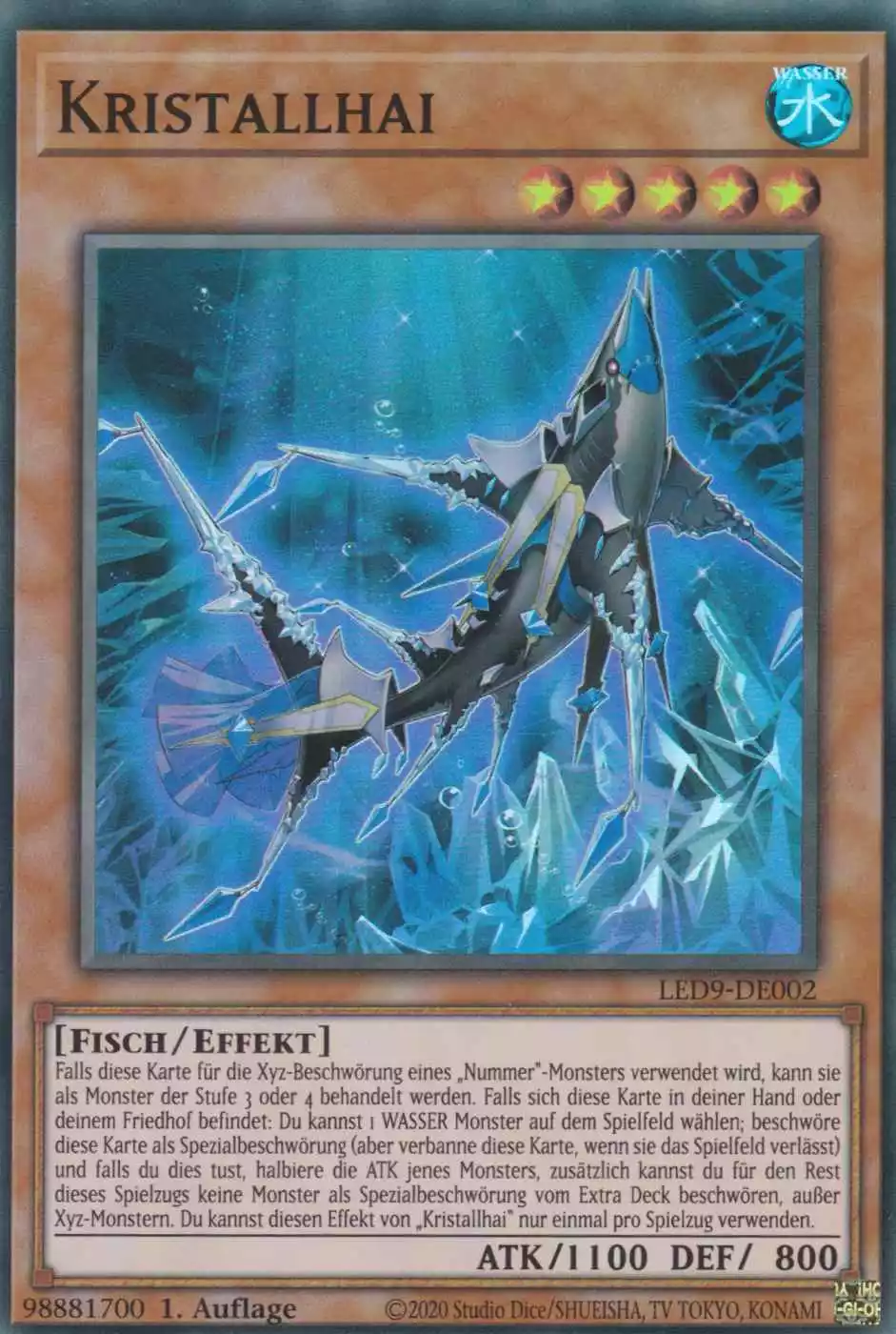 Kristallhai LED9-DE002 ist in Super Rare Yu-Gi-Oh Karte aus Legendary Duelists Duels from the Deep 1.Auflage