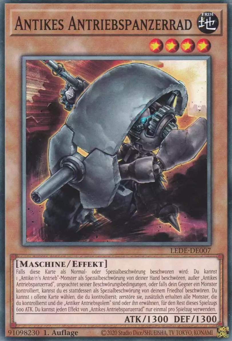 Antikes Antriebspanzerrad LEDE-DE007 ist in Common Yu-Gi-Oh Karte aus Legacy Of Destruction 1.Auflage