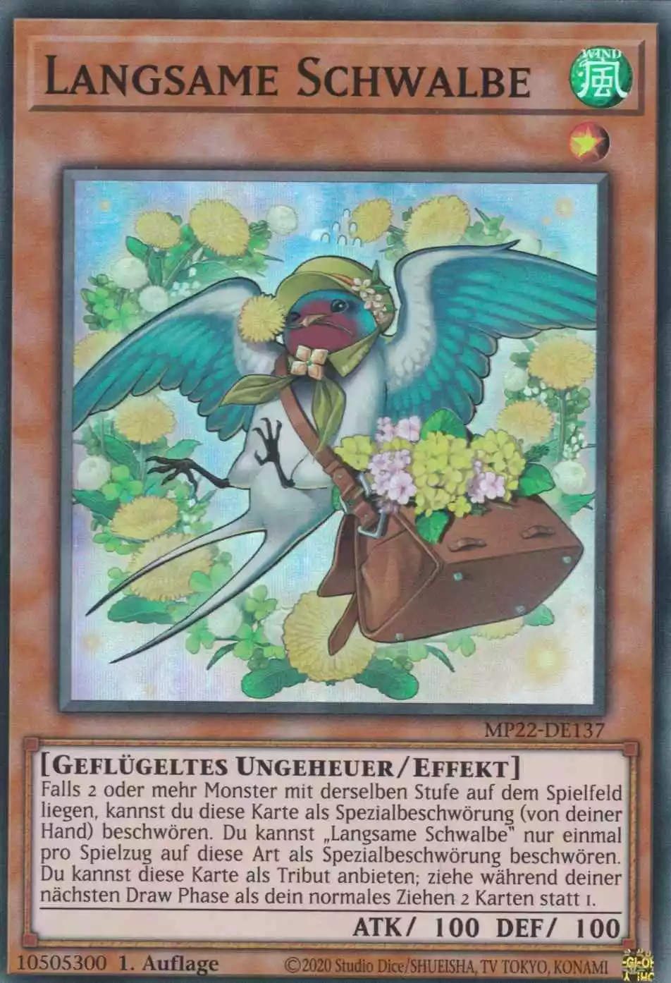 Langsame Schwalbe MP22-DE137 ist in Super Rare Yu-Gi-Oh Karte aus Tin of the Pharaoh’s Gods 1.Auflage