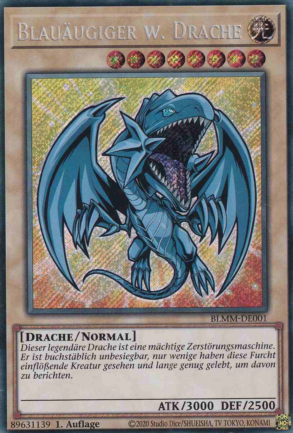 Blauäugiger w. Drache BLMM-DE001 ist in Secret Rare Yu-Gi-Oh Karte aus Battles of Legend Monster Mayhem 1.Auflage