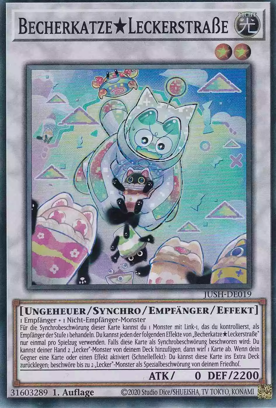 Becherkatze★Leckerstraße JUSH-DE019 ist in Super Rare Yu-Gi-Oh Karte aus Justice Hunters 1.Auflage