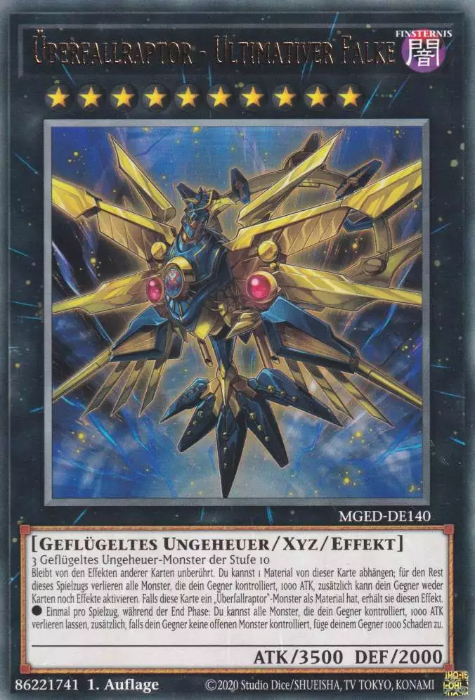 mged-de140-ueberfallraptor-ultimativer-falke-rare-maximum-gold-el-dorado Überfallraptor - Ultimativer Falke MGED-DE140 ist in Rare Yu-Gi-Oh Karte aus Maximum Gold El Dorado 1.Auflage