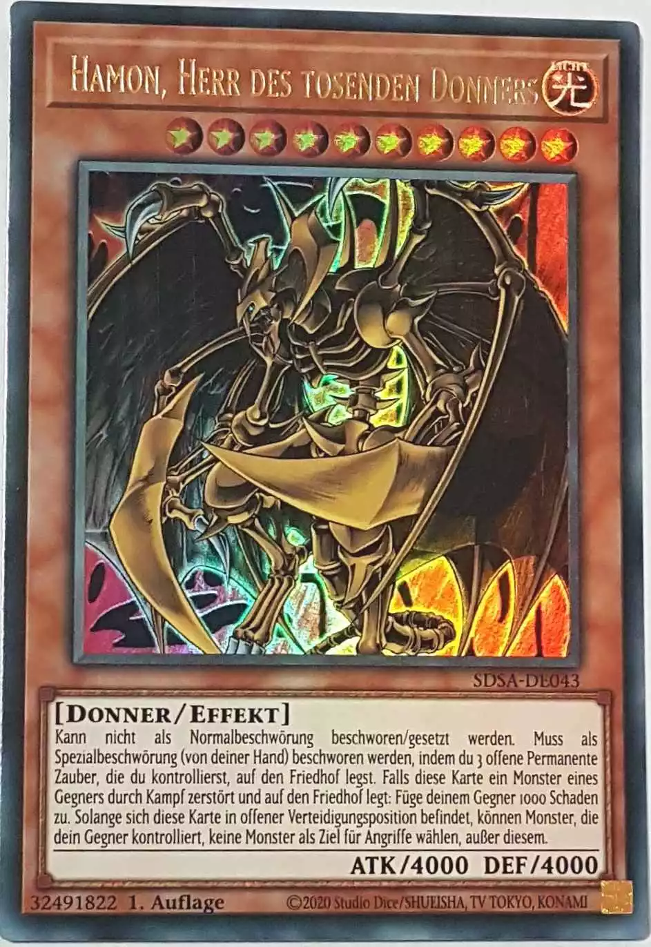 Hamon, Herr des tosenden Donners SDSA-DE043 ist in Ultra Rare Yu-Gi-Oh Karte aus Sacred Beasts 1.Auflage