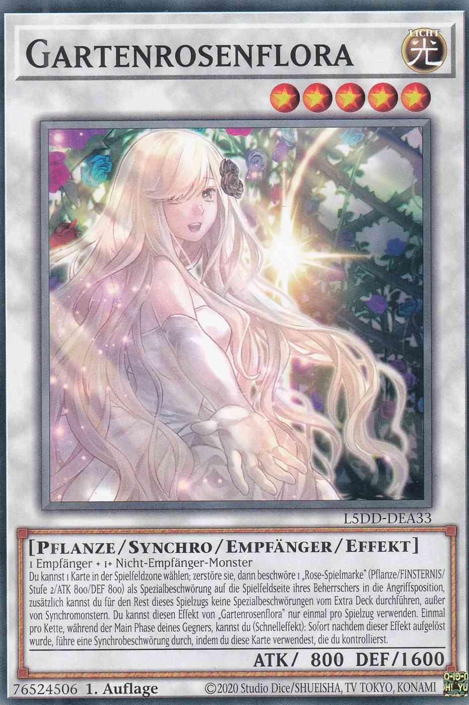 Gartenrosenflora Common L5DD-DEA33 Yugioh Karte Gartenrosenflora L5DD-DEA33 ist in Common Yu-Gi-Oh Karte aus Legendary 5D’s Decks 1.Auflage