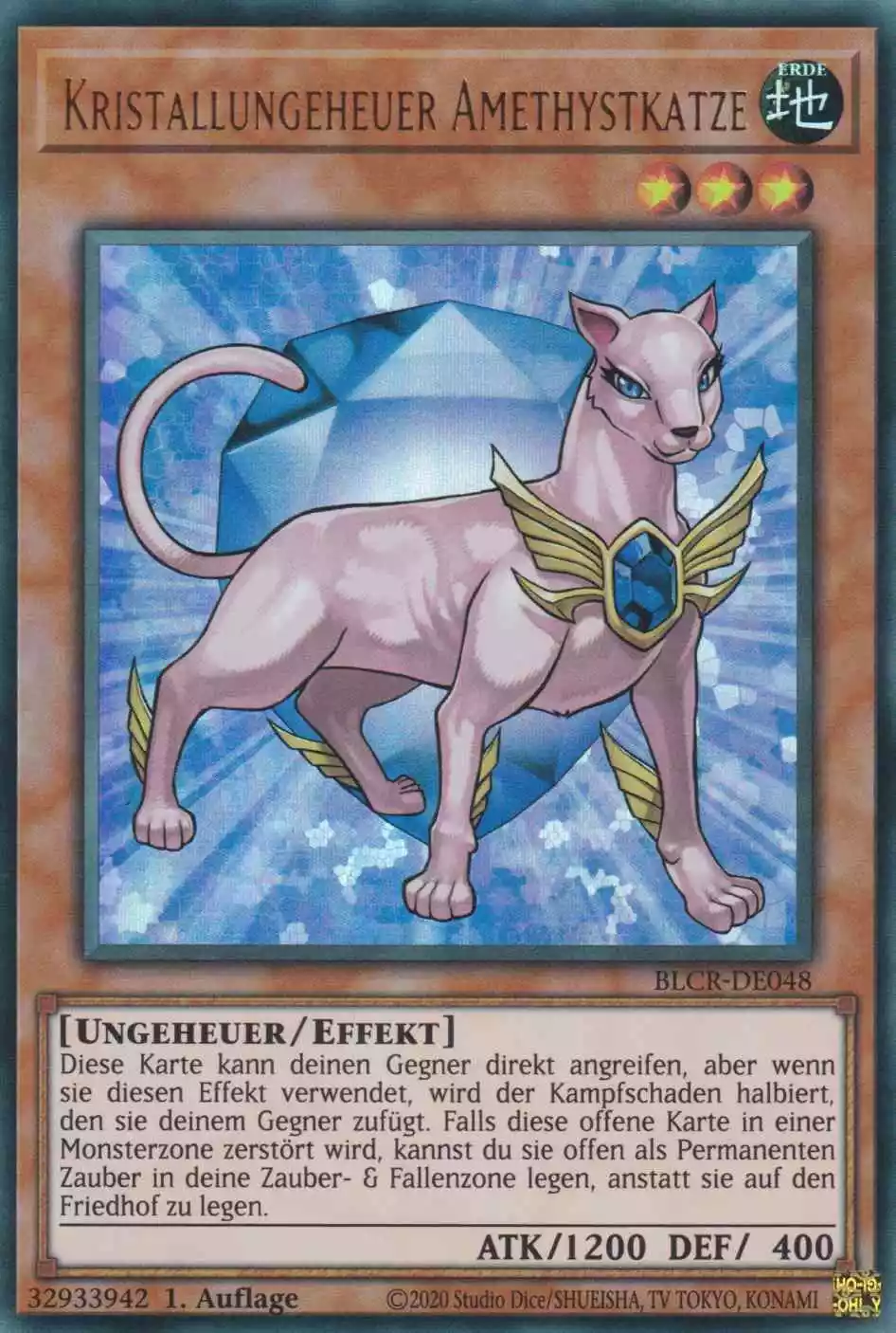 Kristallungeheuer Amethystkatze BLCR-DE048 ist in Ultra Rare Yu-Gi-Oh Karte aus Battles of Legend Crystal Revenge 1.Auflage