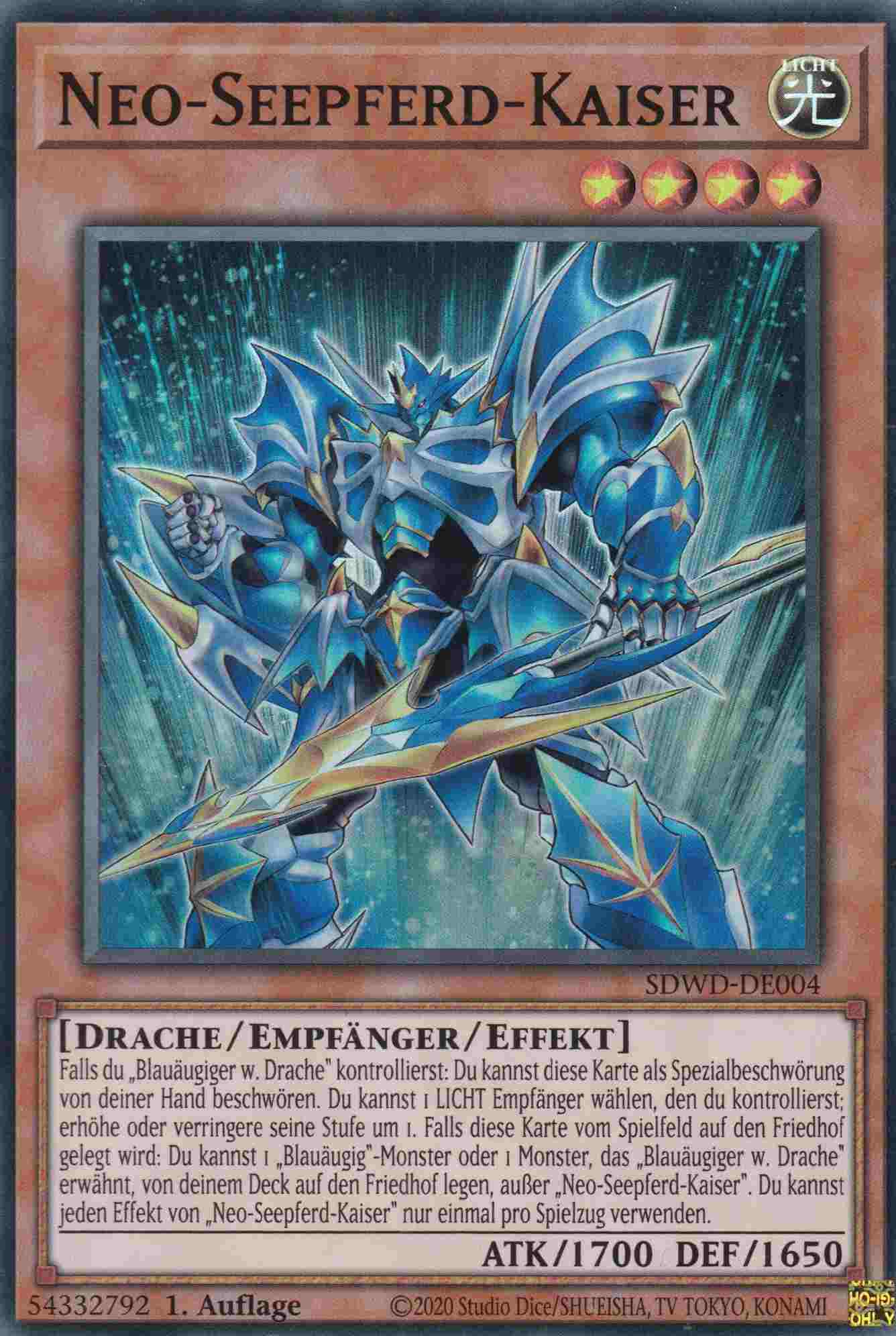 Neo-Seepferd-Kaiser SDWD-DE004 ist in Super Rare Yu-Gi-Oh Karte aus Blue-Eyes White Destiny 1.Auflage