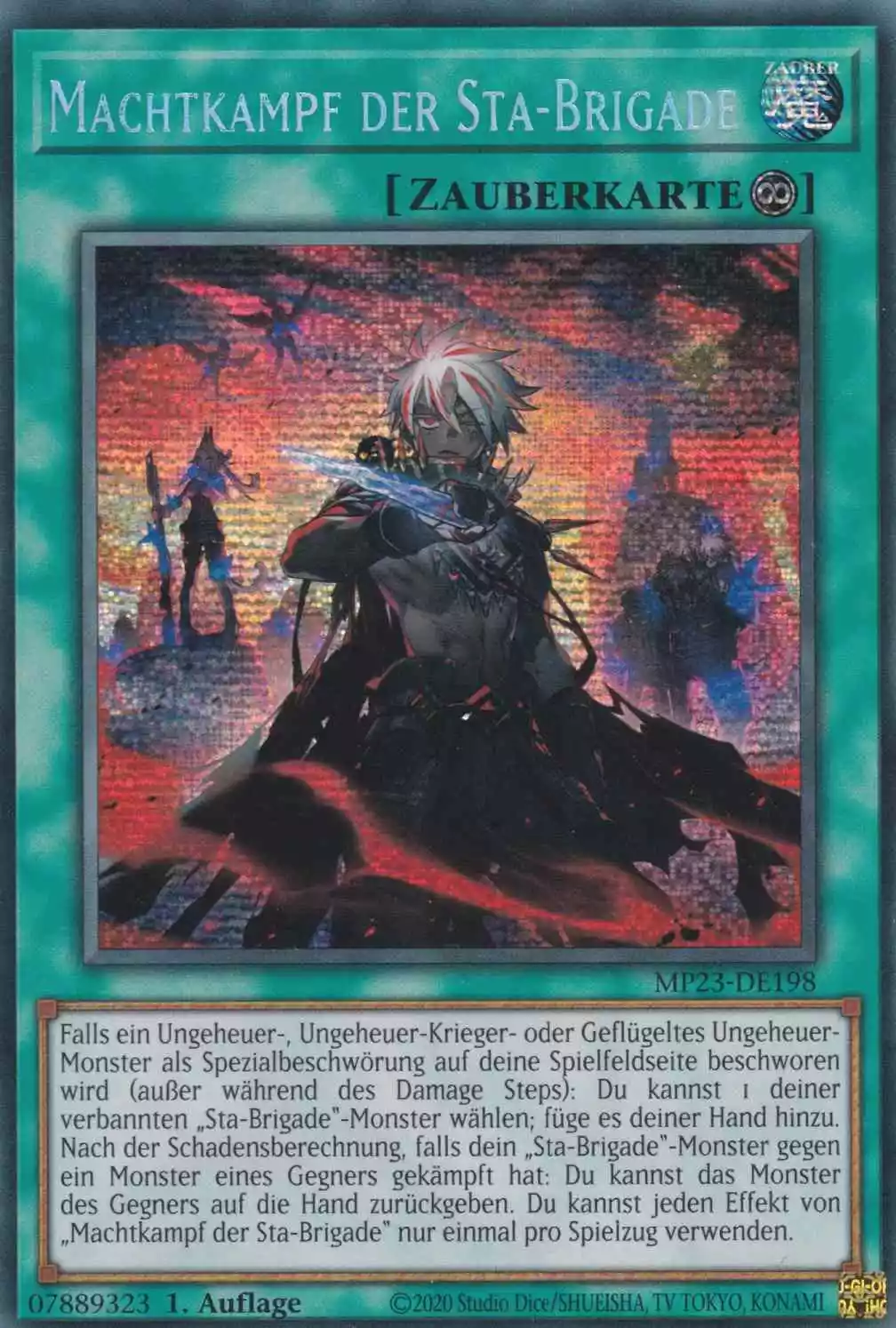 mp23-de198-machtkampf-der-sta-brigade-prismatic-secret-rare-25th-anniversary-tin-dueling-heroes Machtkampf der Sta-Brigade MP23-DE198 ist in Prismatic Secret Rare Yu-Gi-Oh Karte aus 25th Anniversary Tin Dueling Heroes 1.Auflage
