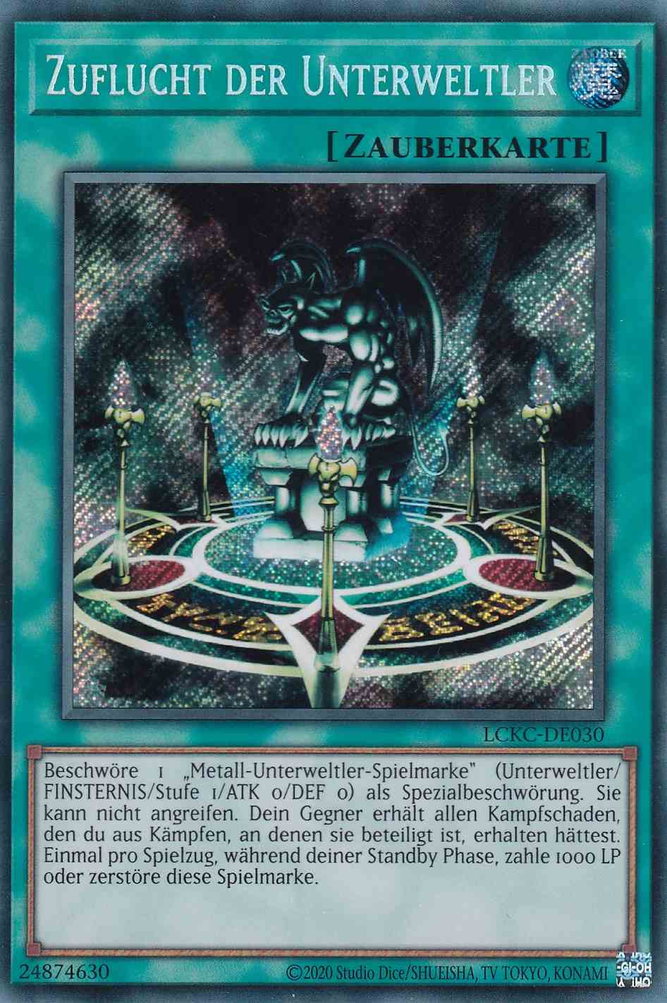 Zuflucht der Unterweltler Secret Rare LCKC-DE030 Yugioh Karte Zuflucht der Unterweltler LCKC-DE030 ist in Secret Rare Yu-Gi-Oh Karte aus Legendary Collection Kaiba unlimitiert