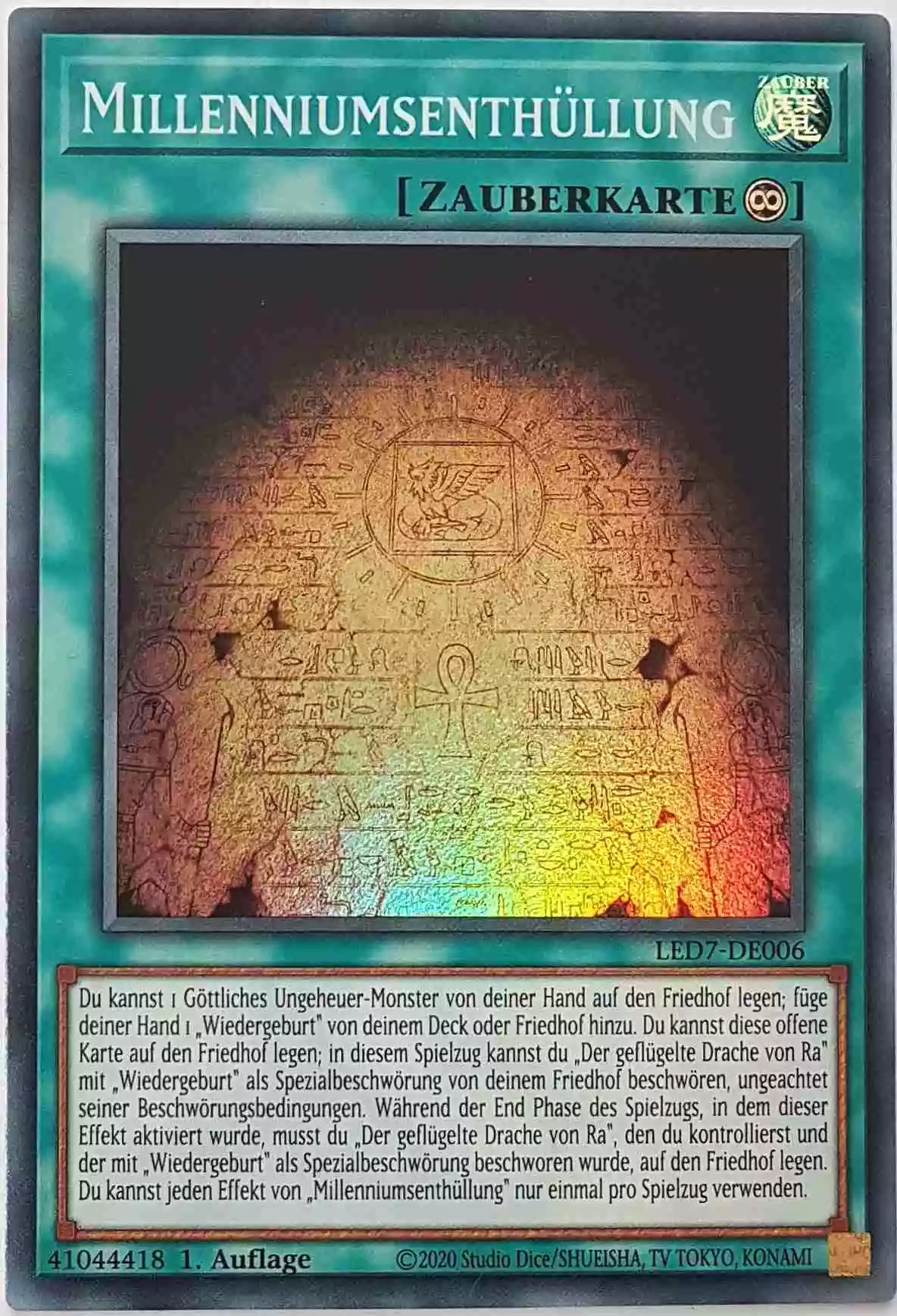 Millenniumsenthüllung LED7-DE006 ist in Super Rare Yu-Gi-Oh Karte aus Legendary Duelists Rage of Ra 1.Auflage