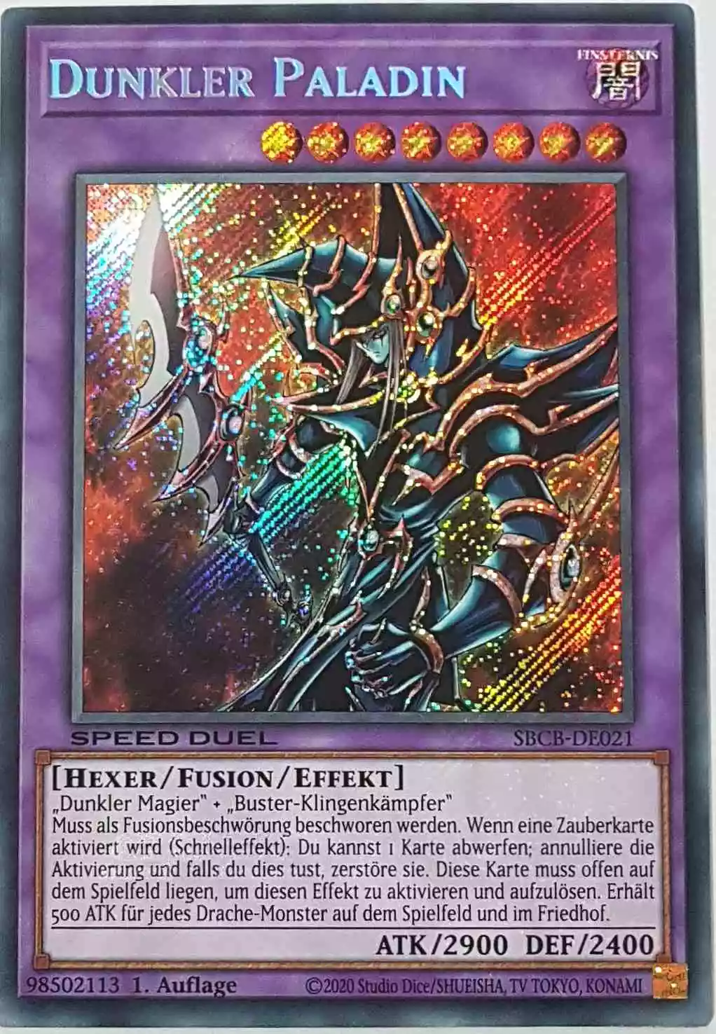 Dunkler Paladin SBCB-DE021-1 ist in Secret Rare Yu-Gi-Oh Karte aus Speed Duel Battle City Box 1. Auflage