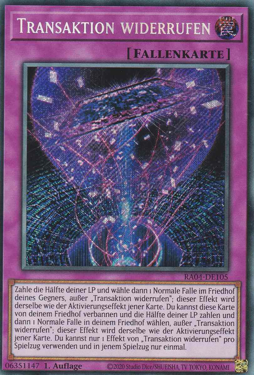 Transaktion widerrufen RA04-DE105 ist in Secret Rare Yu-Gi-Oh Karte aus Quarter Century Stampede 1.Auflage