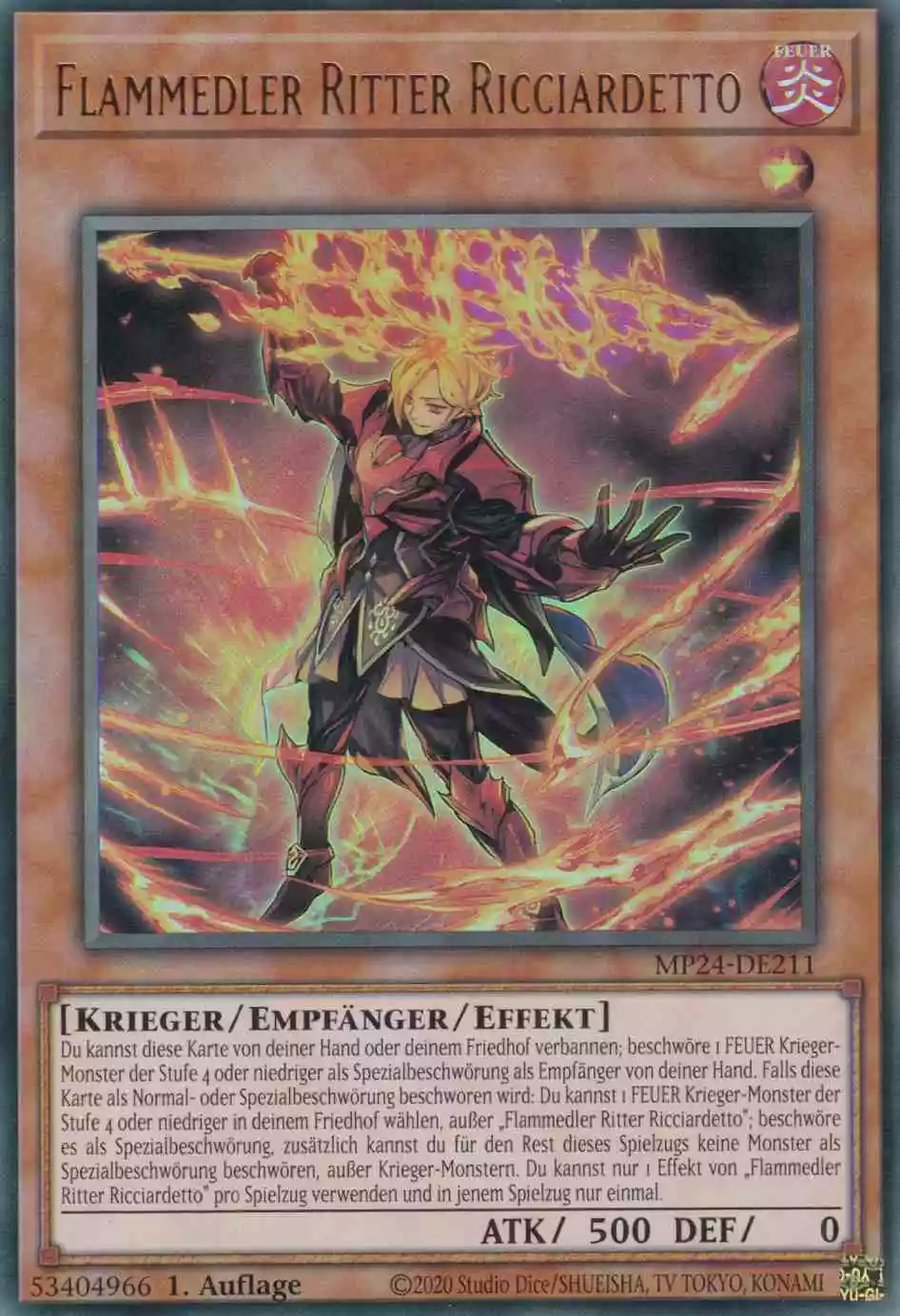 Flammedler Ritter Ricciardetto Ultra Rare MP24-DE211 Yugioh Karte Flammedler Ritter Ricciardetto MP24-DE211 ist in Ultra Rare Yu-Gi-Oh Karte aus 25th Anniversary Tin Dueling Mirrors 1.Auflage