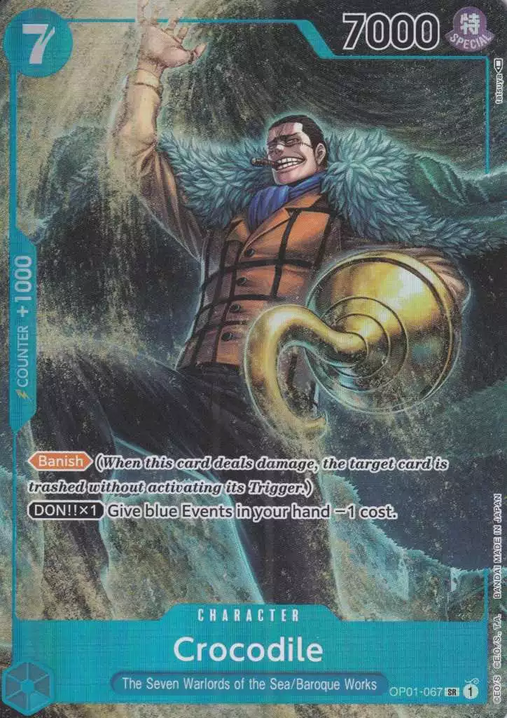 Crocodile OP01-067 ist in Super Rare. Die One Piece Karte ist aus Romance Dawn in Parallel Alternative Art.