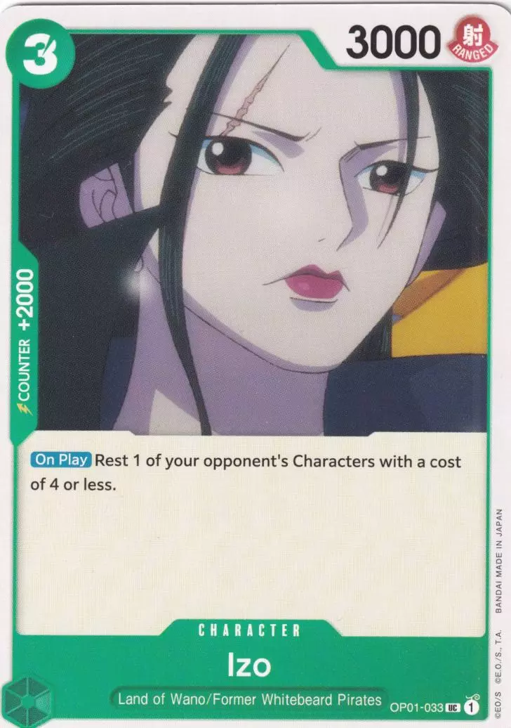Izo OP01-033 ist in Uncommon . Die One Piece Karte ist aus Romance Dawn in Normal Art.