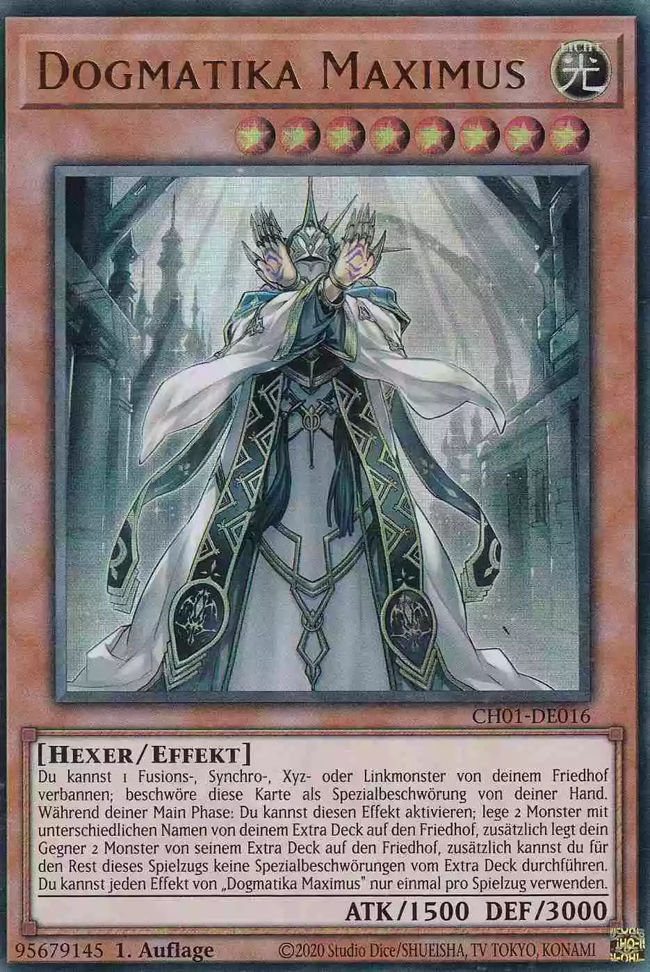 Dogmatika Maximus CH01-DE016 ist in Ultra Rare Yu-Gi-Oh Karte aus THE CHRONICLES DECK: The Fallen & The Virtuous 1.Auflage