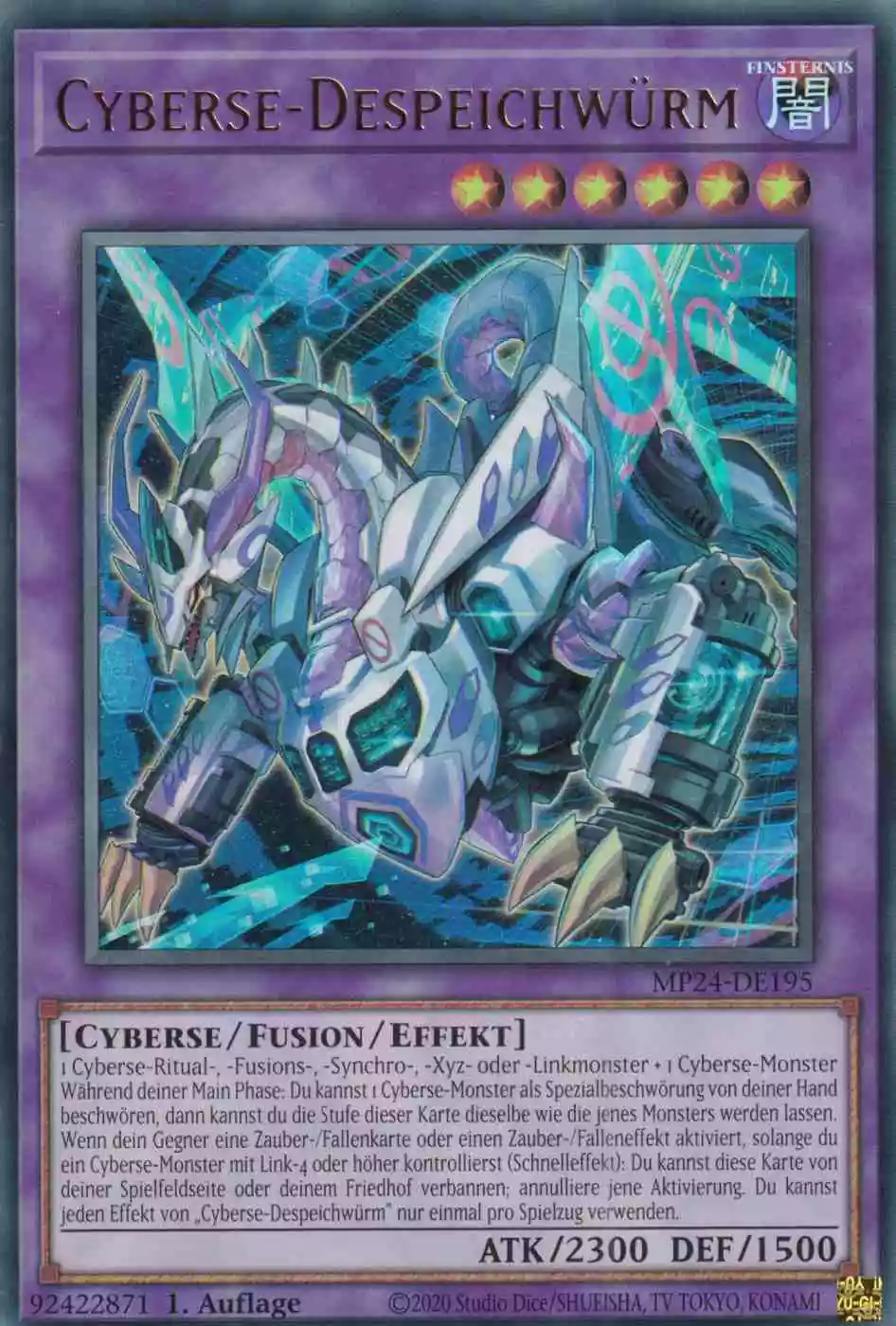 Cyberse-Despeichwürm Ultra Rare MP24-DE195 Yugioh Karte Cyberse-Despeichwürm MP24-DE195 ist in Ultra Rare Yu-Gi-Oh Karte aus 25th Anniversary Tin Dueling Mirrors 1.Auflage