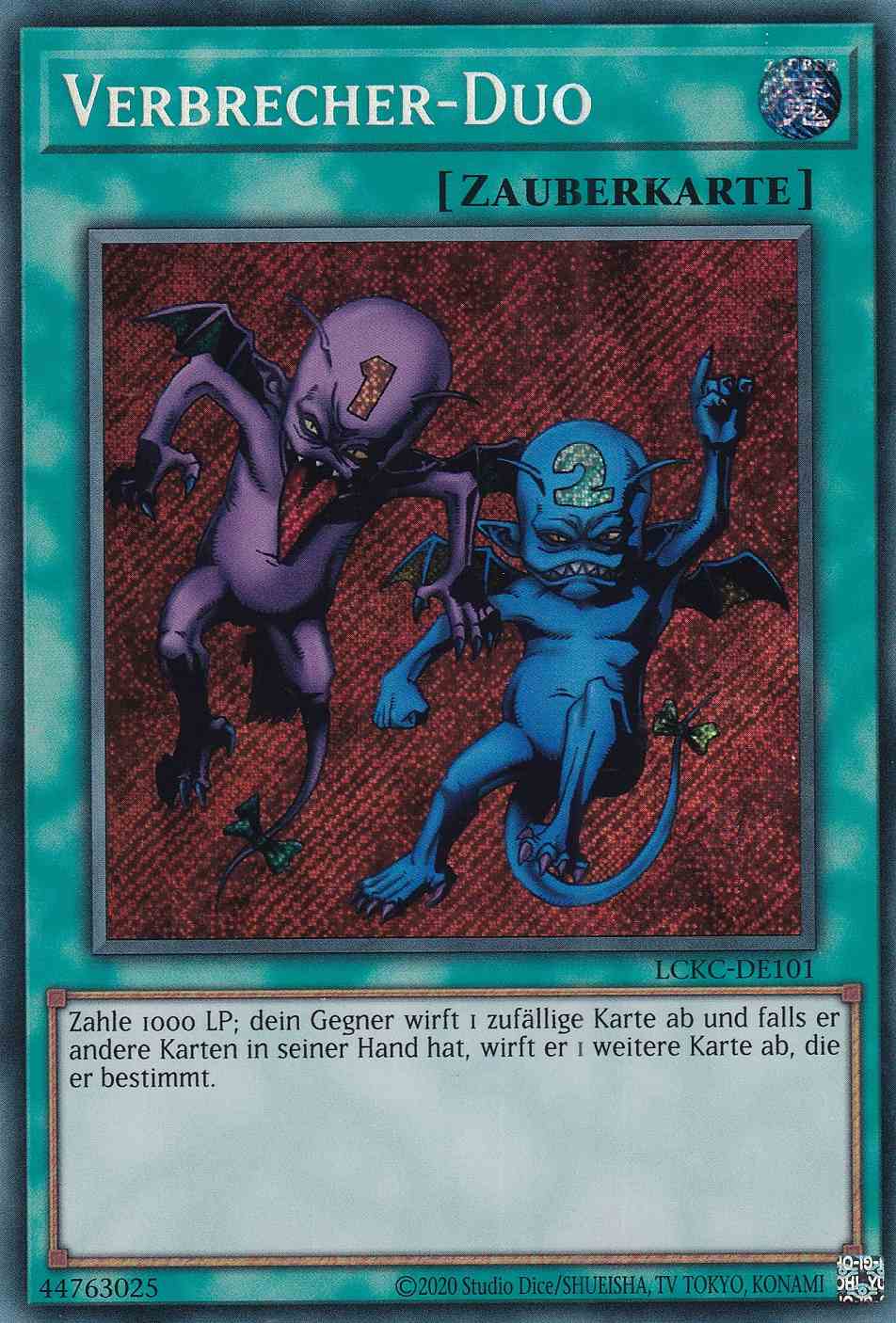 Verbrecher-Duo Secret Rare LCKC-DE101 Yugioh Karte Verbrecher-Duo LCKC-DE101 ist in Secret Rare Yu-Gi-Oh Karte aus Legendary Collection Kaiba unlimitiert
