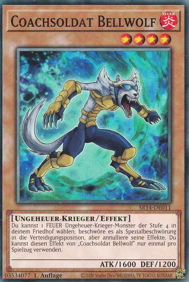 Coachsoldat Bellwolf SR14-DE011 ist in Common Yu-Gi-Oh Karte aus Fire Kings 1.Auflage