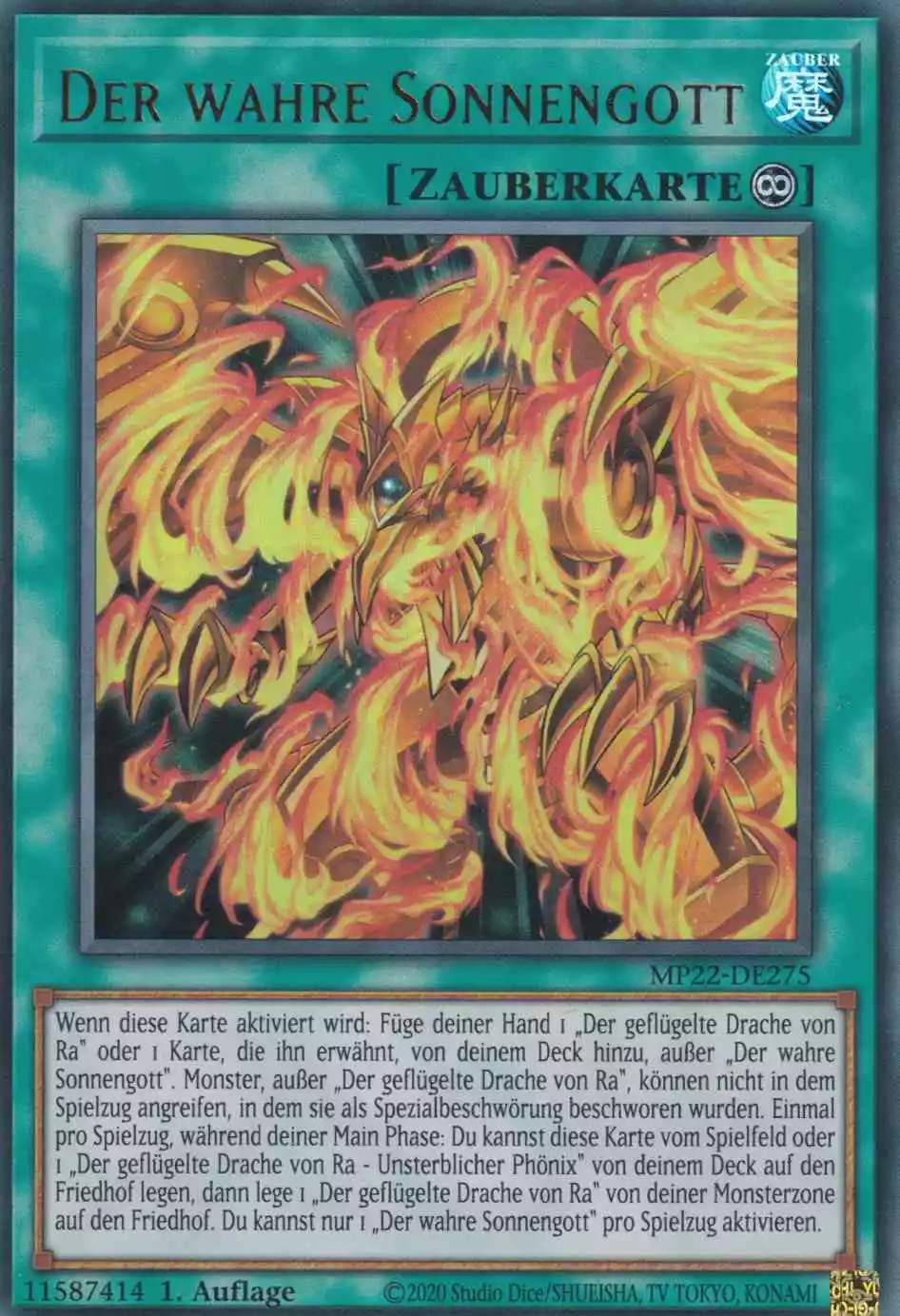 Der wahre Sonnengott MP22-DE275 ist in Ultra Rare Yu-Gi-Oh Karte aus Tin of the Pharaoh’s Gods 1.Auflage