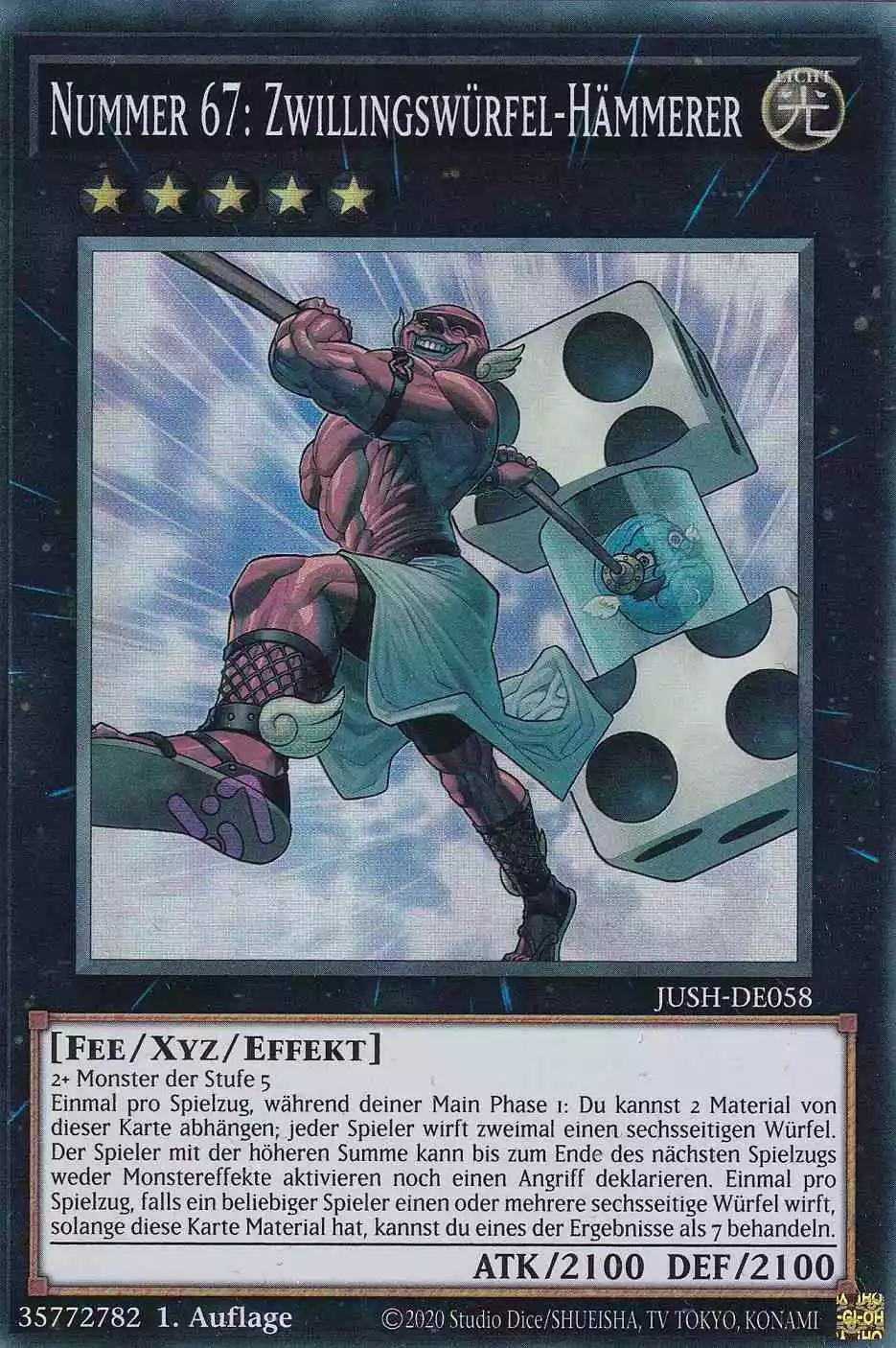 Nummer 67: Zwillingswürfel-Hämmerer Super Rare JUSH-DE058 Yugioh Karte Nummer 67: Zwillingswürfel-Hämmerer JUSH-DE058 ist in Super Rare Yu-Gi-Oh Karte aus Justice Hunters 1.Auflage