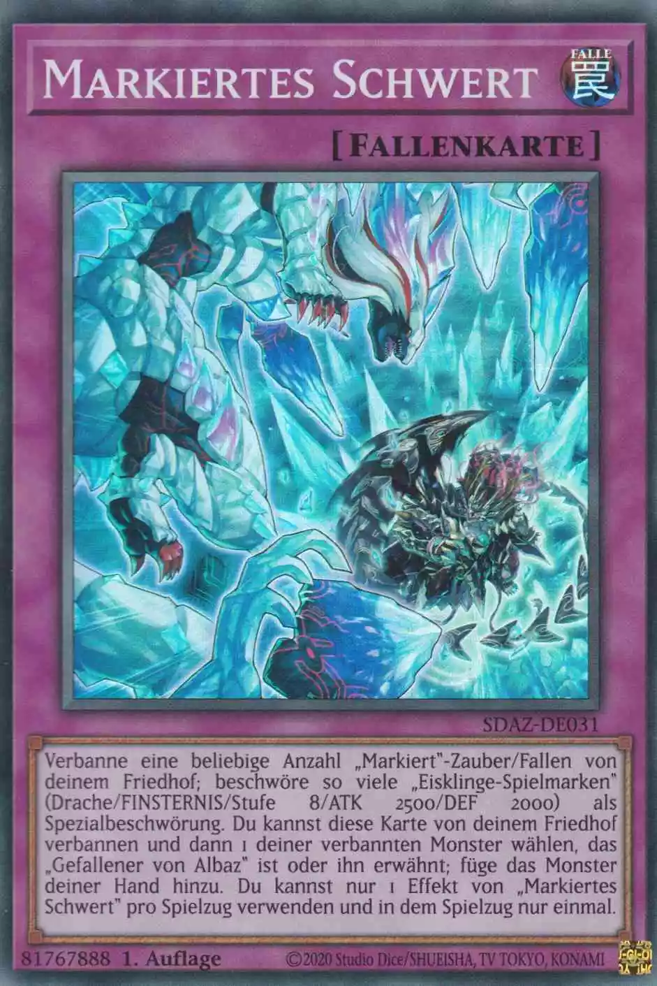 Markiertes Schwert SDAZ-DE031 ist in Super Rare Yu-Gi-Oh Karte aus Structure Deck Albaz Strike 1.Auflage