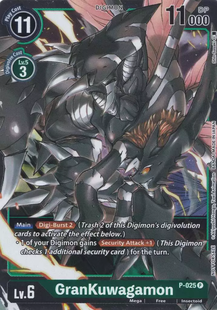 GranKuwagamon Holo P-025 ist in Promo. Die Digimon Karte ist aus Great Legend BT04 