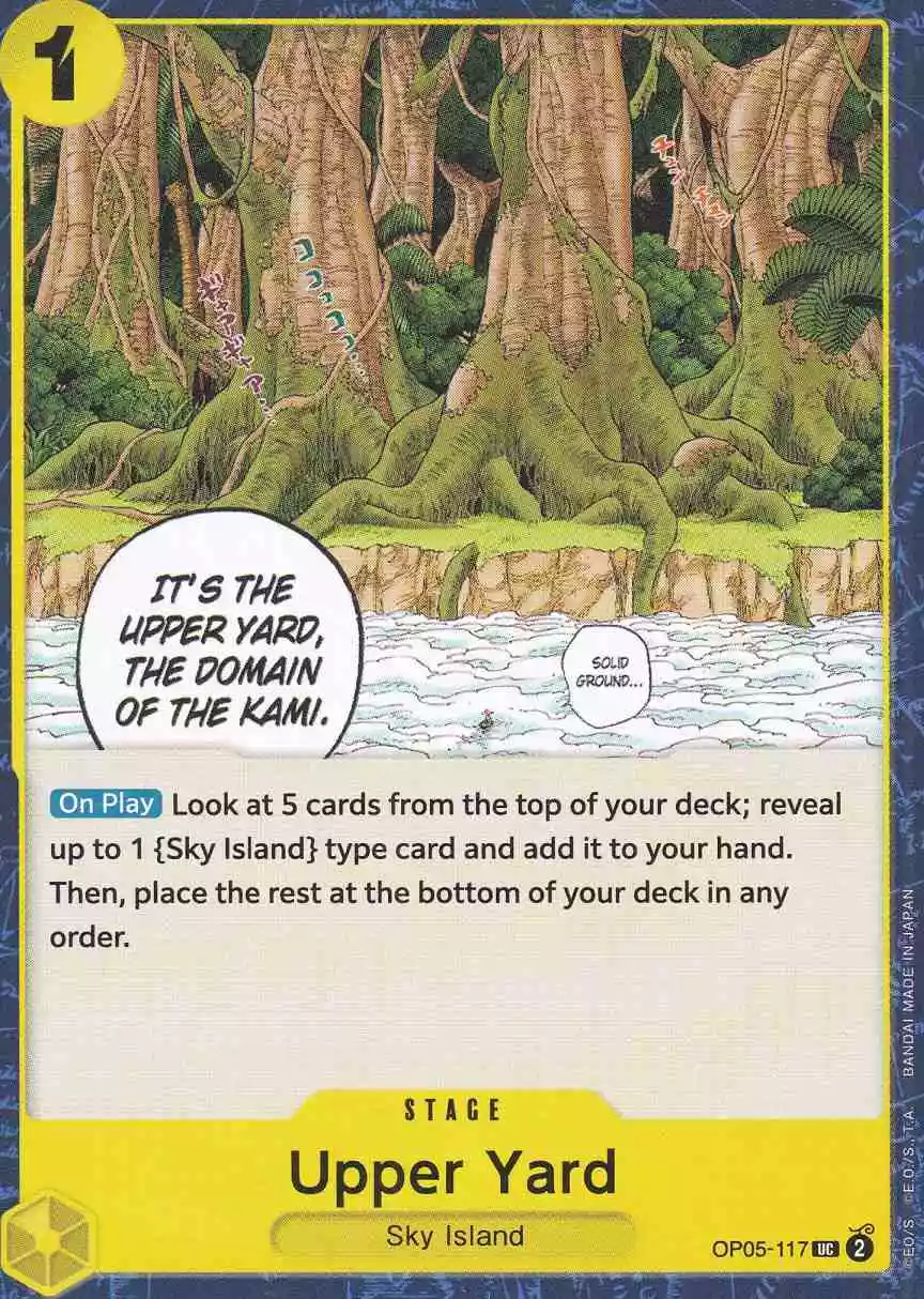 Upper Yard OP05-117 ist in Uncommon. Die One Piece Karte ist aus Awakening of the New Era in Normal Art.