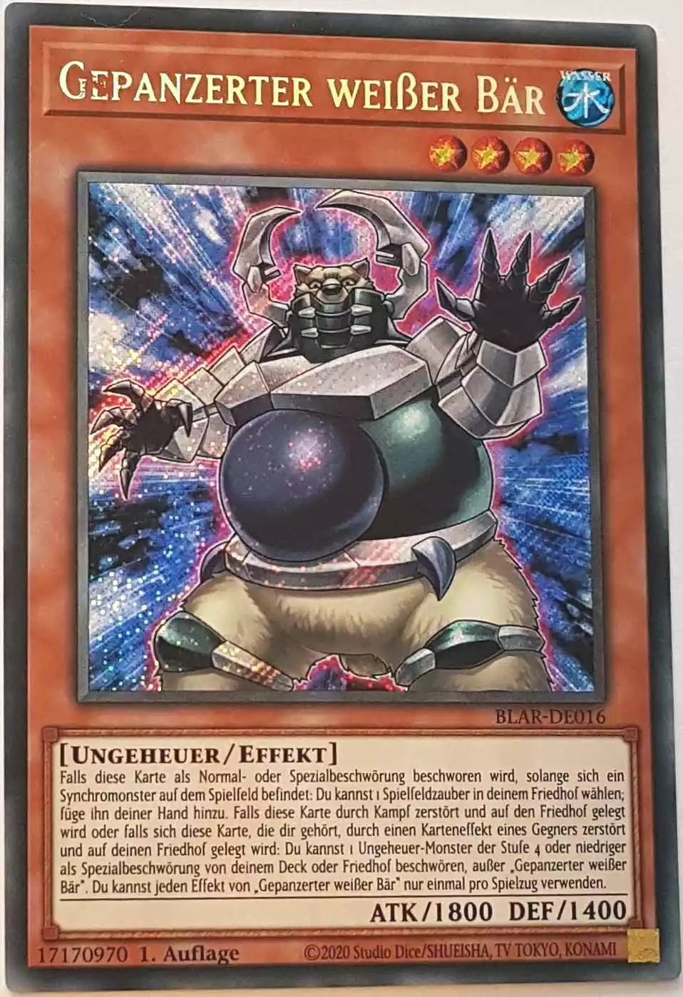 Gepanzerter weißer Bär BLAR-DE016 ist in Secret Rare Yu-Gi-Oh Karte aus Battles of Legend: Armageddon 1.Auflage