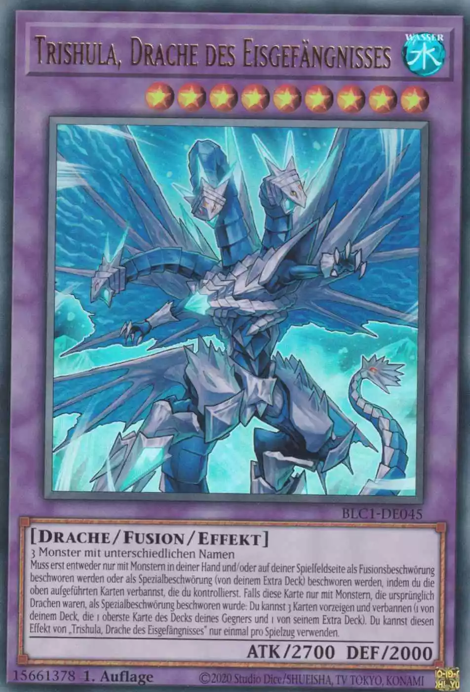 Trishula, Drache des Eisgefängnisses BLC1-DE045 ist in Ultra Rare Yu-Gi-Oh Karte aus Battles of Legend Chapter 1 1.Auflage