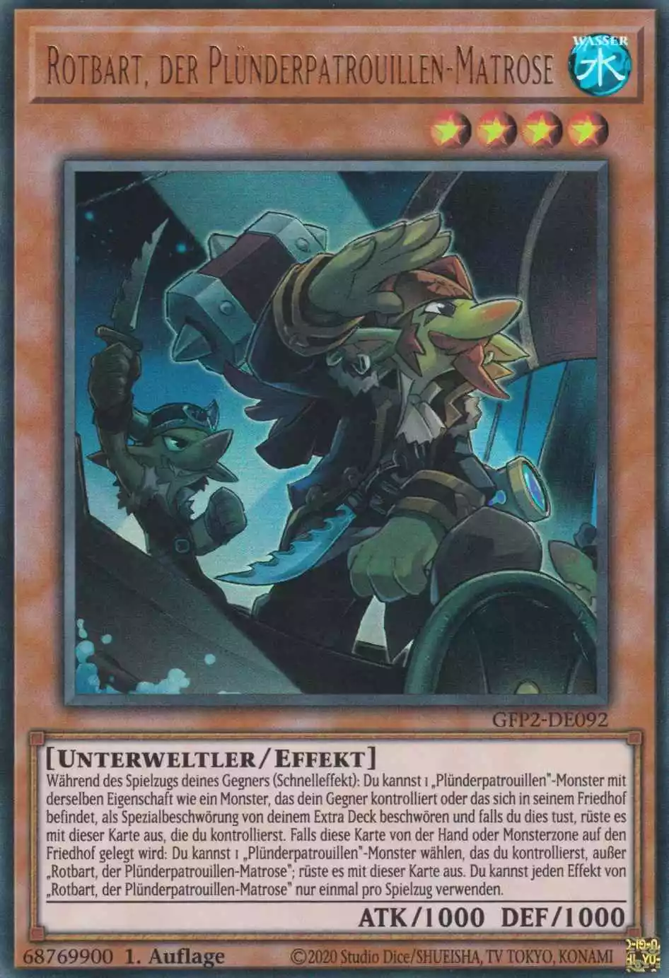 Rotbart, der Plünderpatrouillen-Matrose GFP2-DE092 ist in Ultra Rare Yu-Gi-Oh Karte aus Ghosts from the Past The 2nd Haunting 1.Auflage