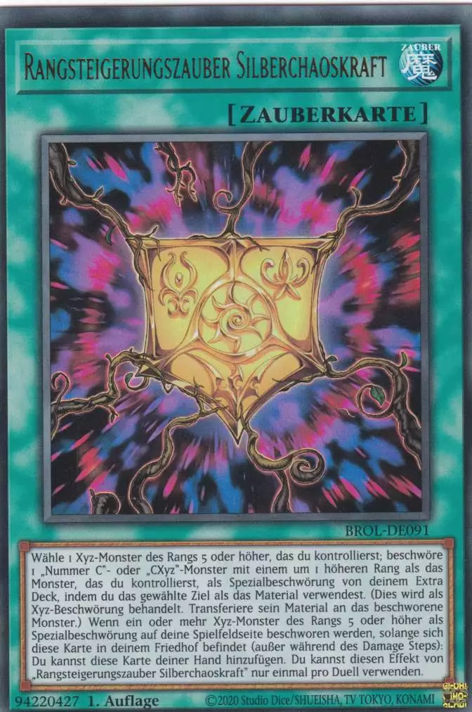 Rangsteigerungszauber Silberchaoskraft BROL-DE091 ist in Ultra Rare Yu-Gi-Oh Karte aus Brothers of Legend 1.Auflage