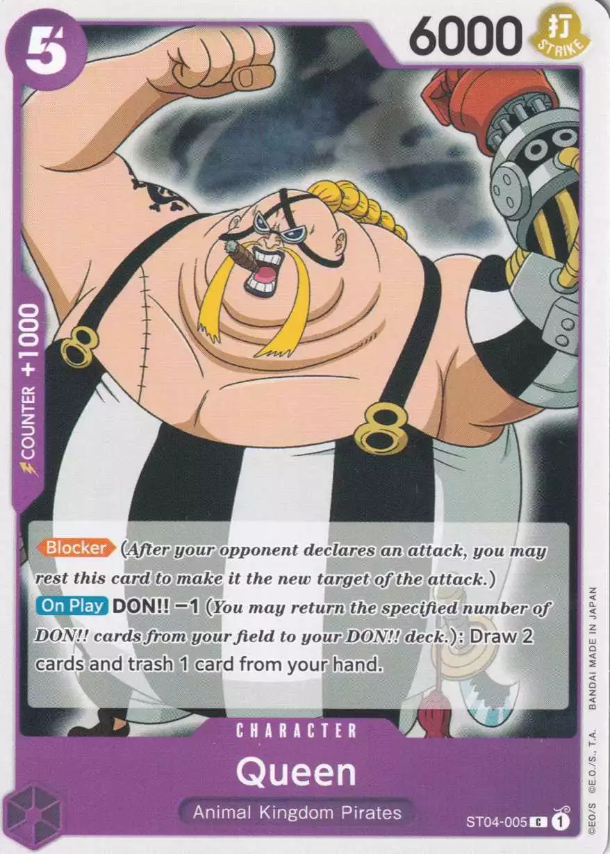 Queen ST04-005 ist in Common. Die One Piece Karte ist aus Animal Kingdom Pirates ST04 in Normal Art.
