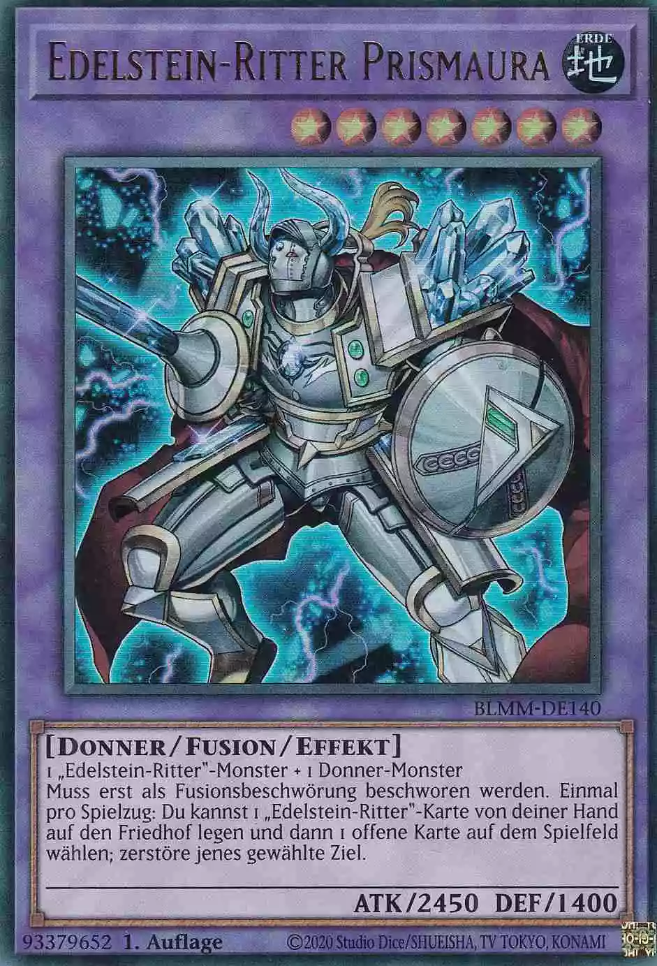Edelstein-Ritter Prismaura Ultra Rare BLMM-DE140 Yugioh Karte Edelstein-Ritter Prismaura BLMM-DE140 ist in Ultra Rare Yu-Gi-Oh Karte aus Battles of Legend Monster Mayhem 1.Auflage