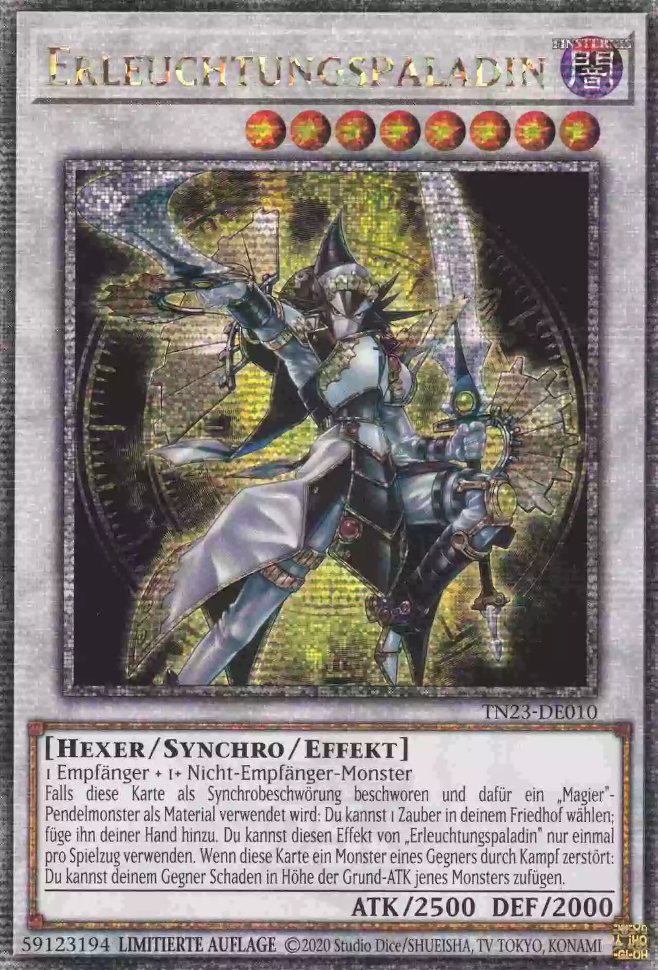 Erleuchtungspaladin TN23-DE010 ist in Quarter Century Secret Rare Yu-Gi-Oh Karte aus 25th Anniversary Tin Dueling Heroes 1.Auflage