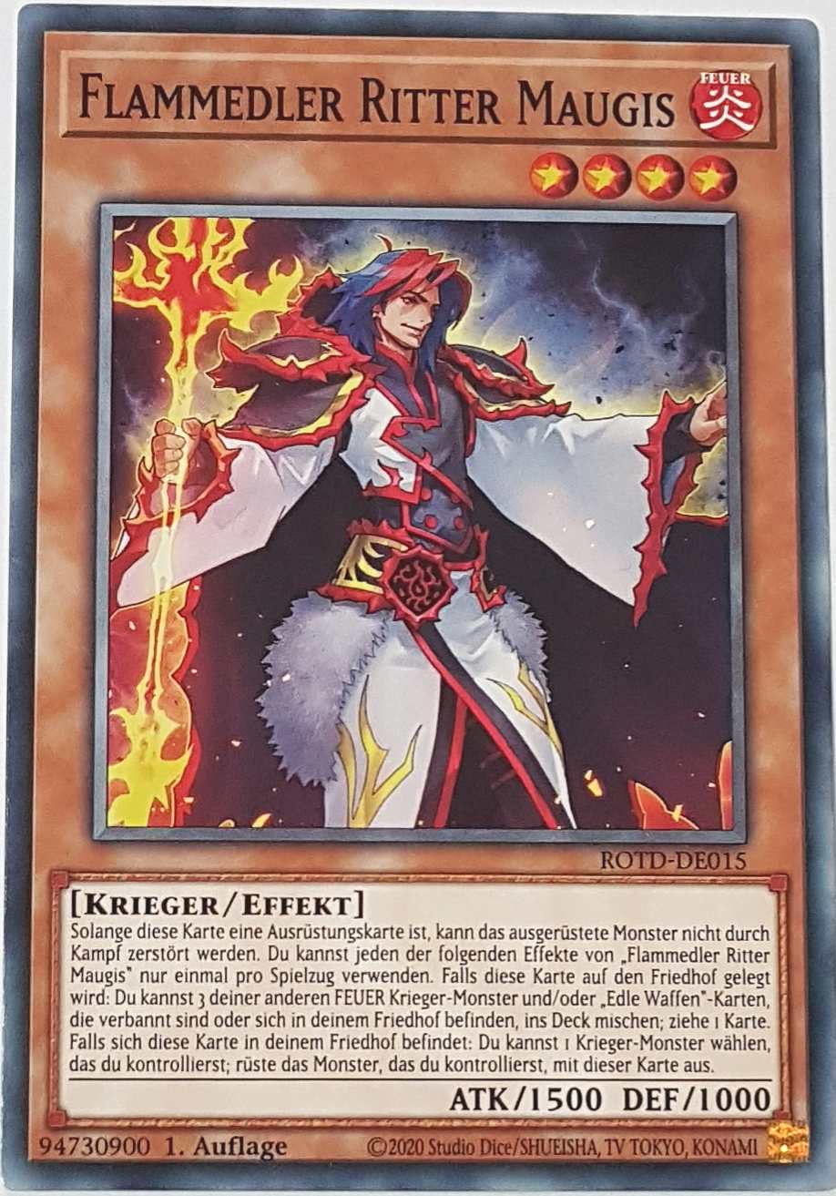 Flammedler Ritter Maugis ROTD-DE015 ist in Common Yu-Gi-Oh Karte aus Rise of the Duelist 1.Auflage