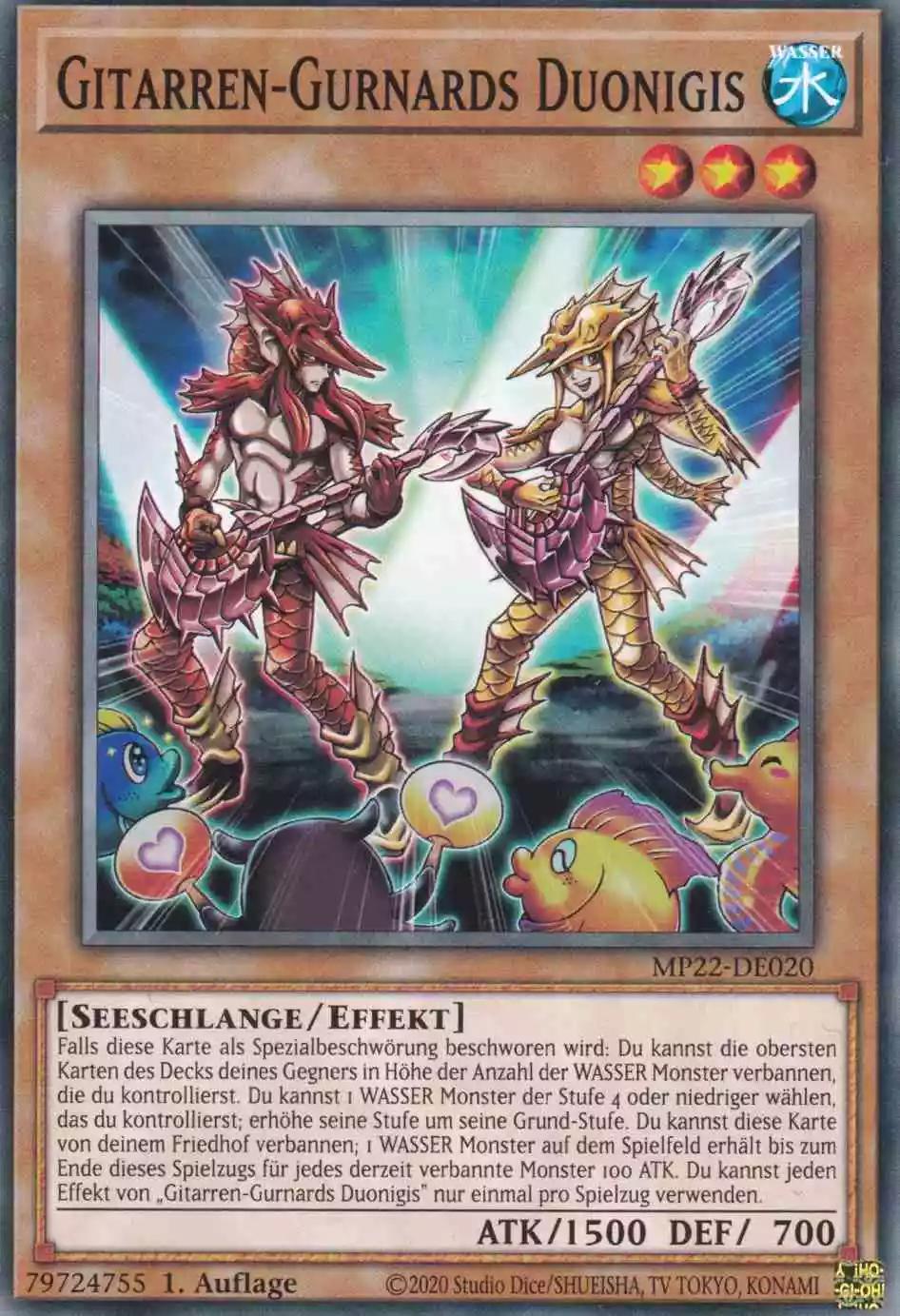 Gitarren-Gurnards Duonigis MP22-DE020 ist in Common Yu-Gi-Oh Karte aus Tin of the Pharaoh’s Gods 1.Auflage