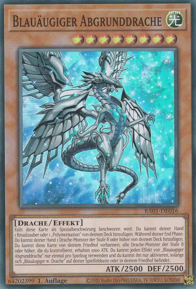 Blauäugiger Abgrunddrache RA01-DE016 ist in Super Rare Yu-Gi-Oh Karte aus 25th Anniversary Rarity Collection 1.Auflage