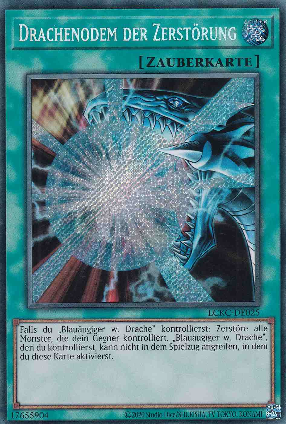 Drachenodem der Zerstörung Secret Rare LCKC-DE025 Yugioh Karte Drachenodem der Zerstörung LCKC-DE025 ist in Secret Rare Yu-Gi-Oh Karte aus Legendary Collection Kaiba unlimitiert